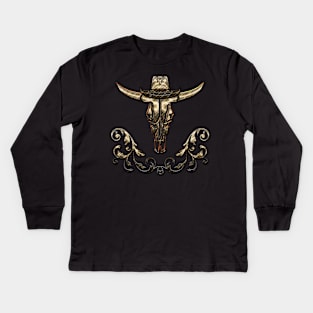 Awesome elegante cow skull with hat Kids Long Sleeve T-Shirt